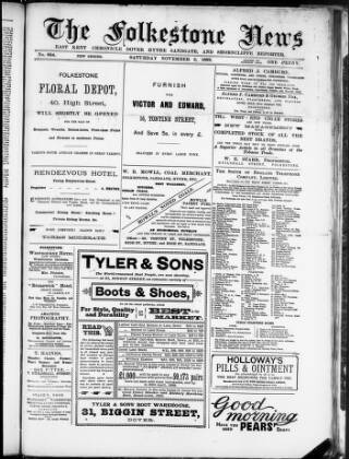 cover page of Folkestone News & East Kent Chronicle published on November 2, 1889