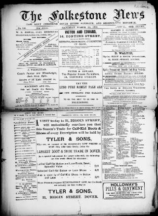 cover page of Folkestone News & East Kent Chronicle published on March 29, 1890