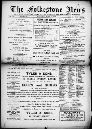 cover page of Folkestone News & East Kent Chronicle published on June 7, 1890