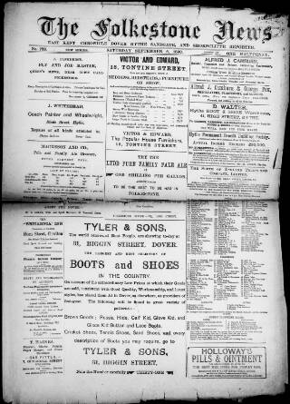 cover page of Folkestone News & East Kent Chronicle published on September 6, 1890