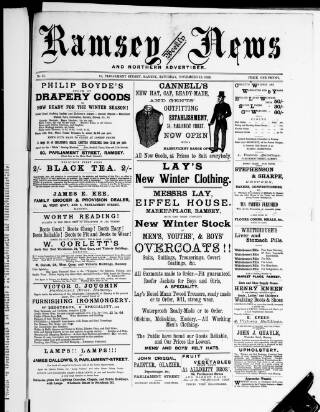 cover page of Ramsey Weekly News published on November 16, 1889