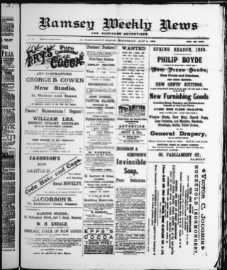 cover page of Ramsey Weekly News published on May 4, 1892