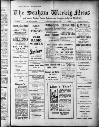 cover page of Seaham Weekly News published on September 17, 1937