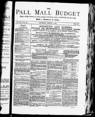 cover page of Pall Mall Budget published on August 2, 1873