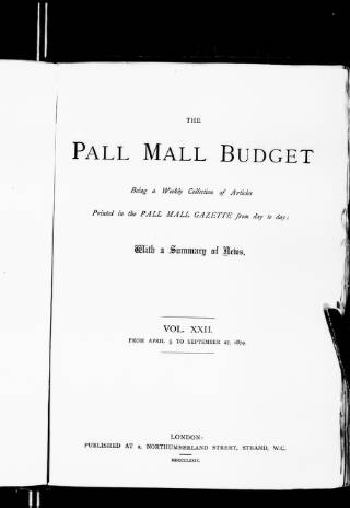 cover page of Pall Mall Budget published on April 5, 1879