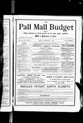cover page of Pall Mall Budget published on February 2, 1883