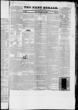 cover page of Kent Herald published on February 2, 1837