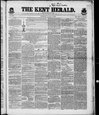 cover page of Kent Herald published on November 2, 1848