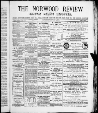 cover page of Norwood Review and Crystal Palace Reporter published on February 2, 1884