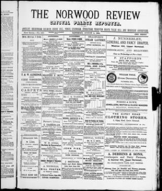 cover page of Norwood Review and Crystal Palace Reporter published on August 2, 1884