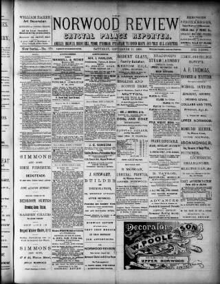 cover page of Norwood Review and Crystal Palace Reporter published on September 17, 1898