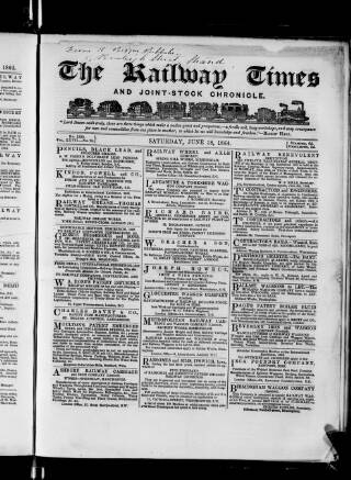 cover page of Railway Times published on June 18, 1864