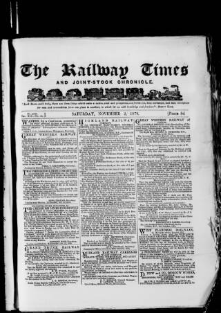 cover page of Railway Times published on November 2, 1878