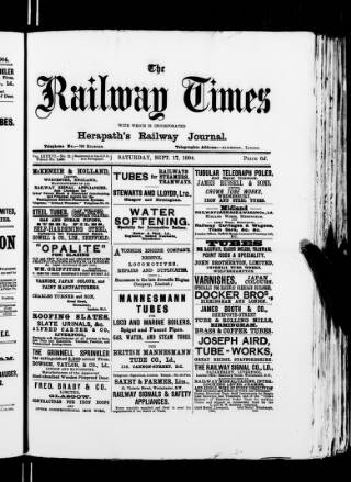cover page of Railway Times published on September 17, 1904