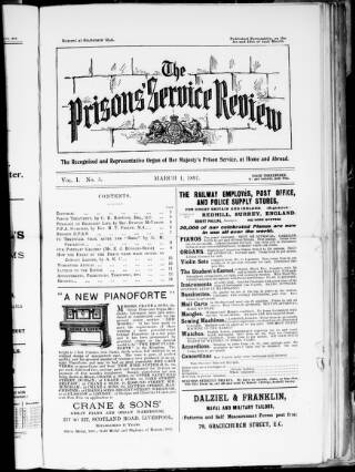 cover page of Prisons' Service Review published on March 1, 1897