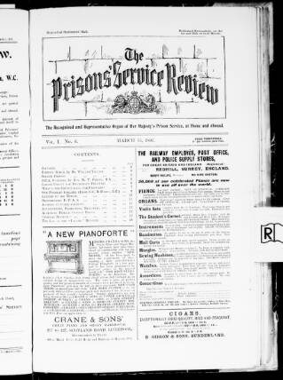 cover page of Prisons' Service Review published on March 15, 1897