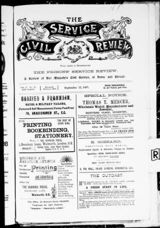 cover page of Prisons' Service Review published on September 15, 1897