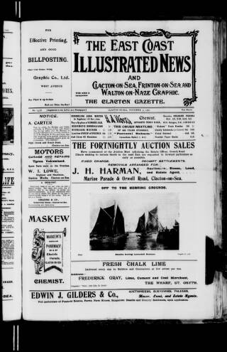 cover page of Clacton Graphic and East Coast Illustrated News published on November 2, 1907