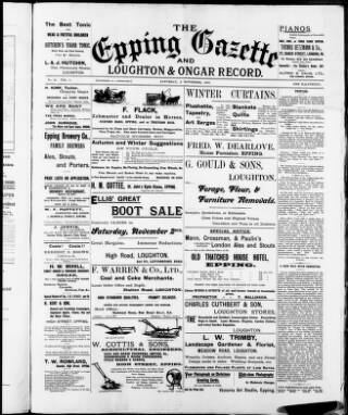 cover page of Epping and West Essex Gazette published on November 2, 1901