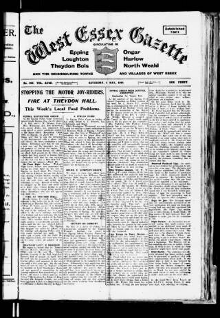 cover page of Epping and West Essex Gazette published on May 4, 1918