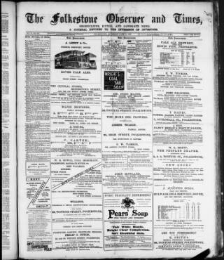 cover page of Folkestone Observer published on June 15, 1889