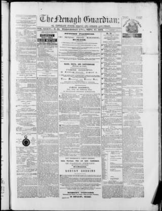 cover page of Nenagh Guardian published on September 17, 1873