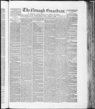 cover page of Nenagh Guardian published on April 1, 1885