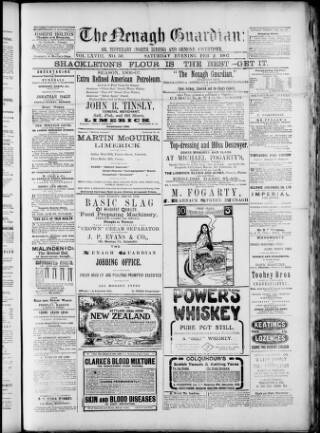 cover page of Nenagh Guardian published on February 2, 1907