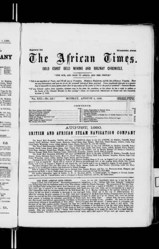 cover page of African Times published on August 2, 1880