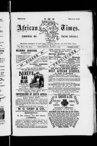 cover page of African Times published on June 6, 1900
