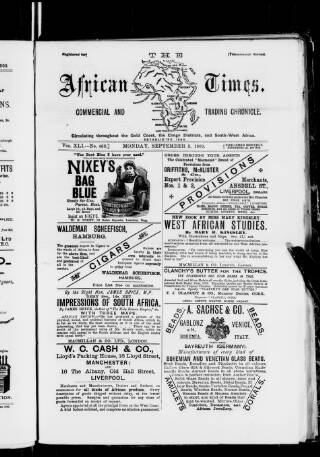 cover page of African Times published on September 3, 1900