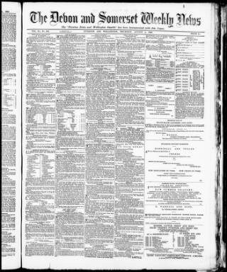 cover page of Devon and Somerset News published on August 2, 1883