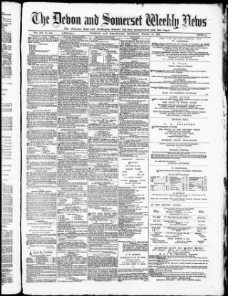 cover page of Devon and Somerset News published on March 19, 1885