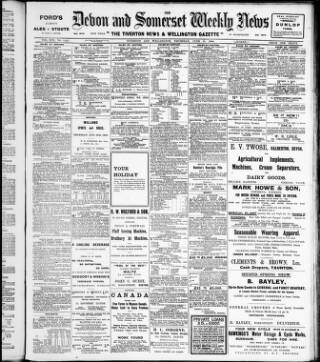 cover page of Devon and Somerset News published on June 18, 1908