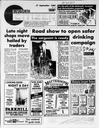 cover page of Bedworth Citizen published on September 17, 1987