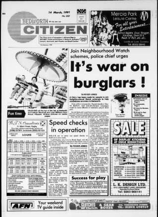 cover page of Bedworth Citizen published on March 14, 1991