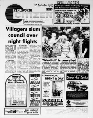 cover page of Kenilworth Citizen published on September 17, 1987