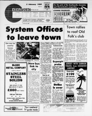 cover page of Kenilworth Citizen published on February 2, 1989