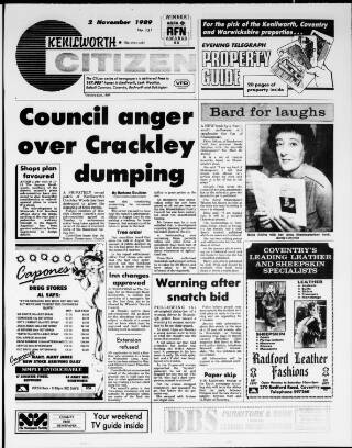 cover page of Kenilworth Citizen published on November 2, 1989