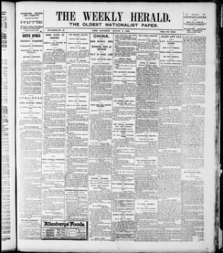 cover page of Cork Weekly Herald published on August 4, 1900