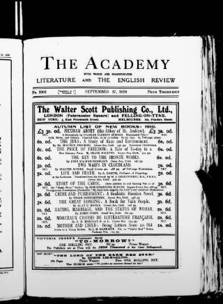 cover page of Academy published on September 17, 1910