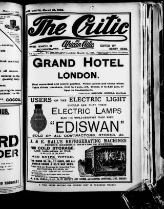 cover page of African Critic published on March 19, 1898