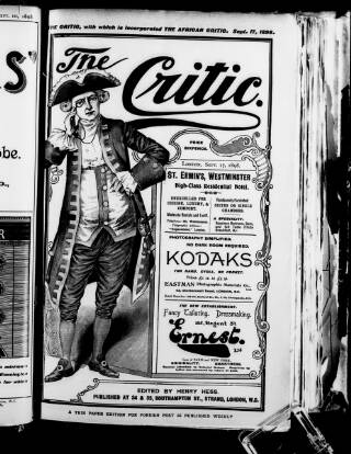 cover page of African Critic published on September 17, 1898
