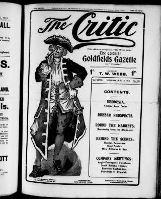 cover page of African Critic published on June 18, 1910
