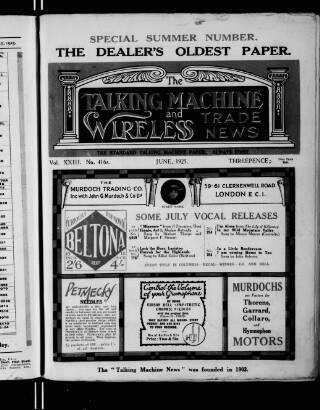 cover page of Talking Machine News published on June 1, 1925