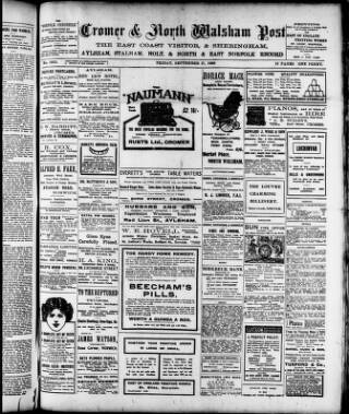 cover page of Cromer & North Norfolk Post published on September 17, 1909