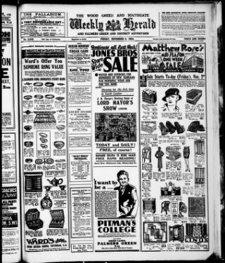 cover page of Wood Green and Southgate Weekly Herald published on November 2, 1934