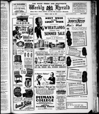 cover page of Wood Green and Southgate Weekly Herald published on June 18, 1937
