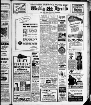 cover page of Wood Green and Southgate Weekly Herald published on March 19, 1943