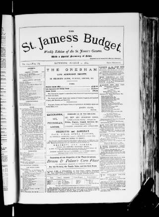 cover page of St. James's Budget published on August 2, 1884